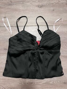 GUESS Black Satin Pleated Cami Top